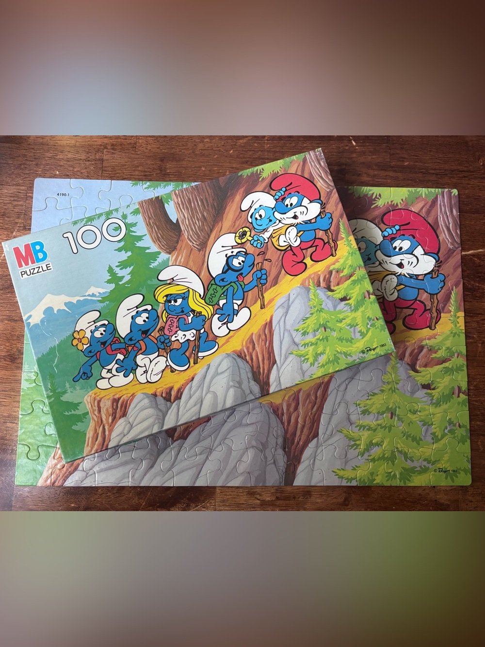 Smurfs Puzzle 1983 Milton Bradley "Smurf Mountain Hike" 100 pieces complete